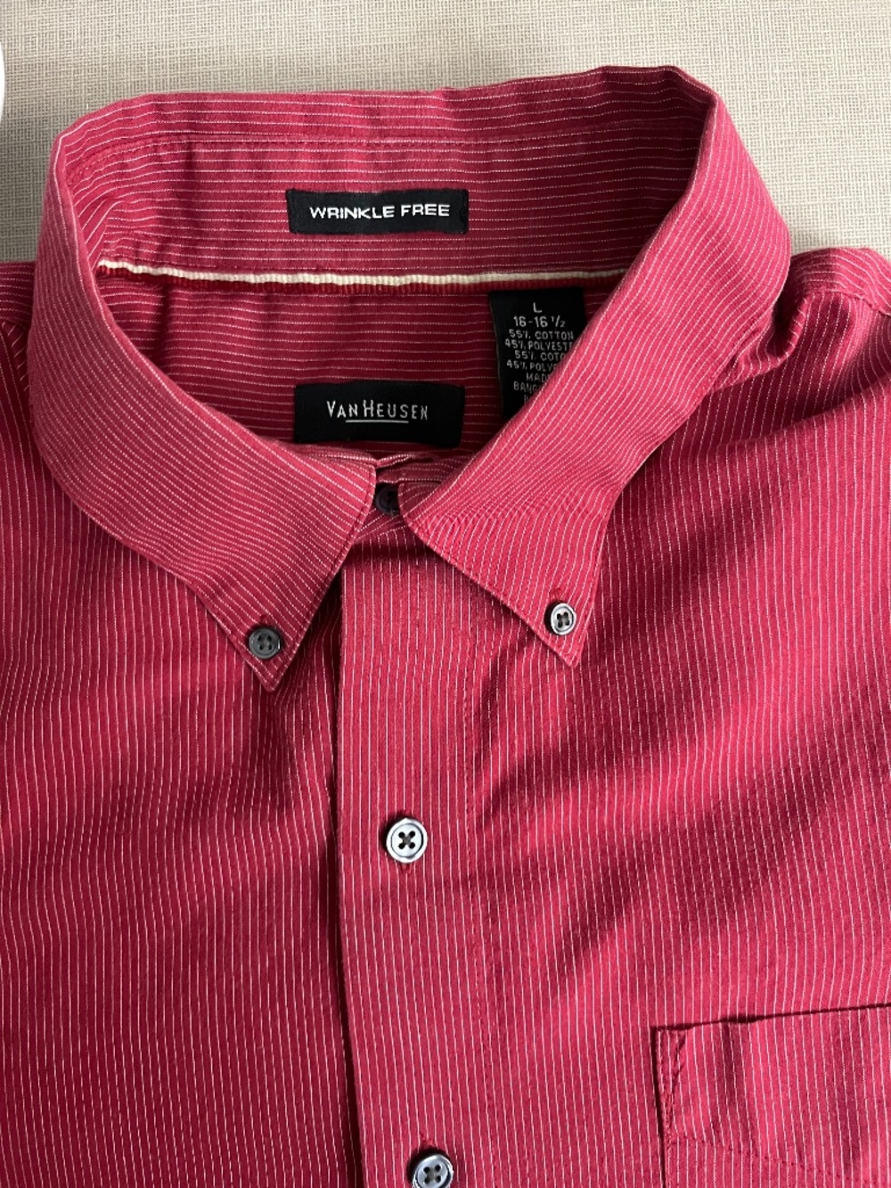 Van Heusen Men's Red Pinstripe Button-Down Dress Shirt
